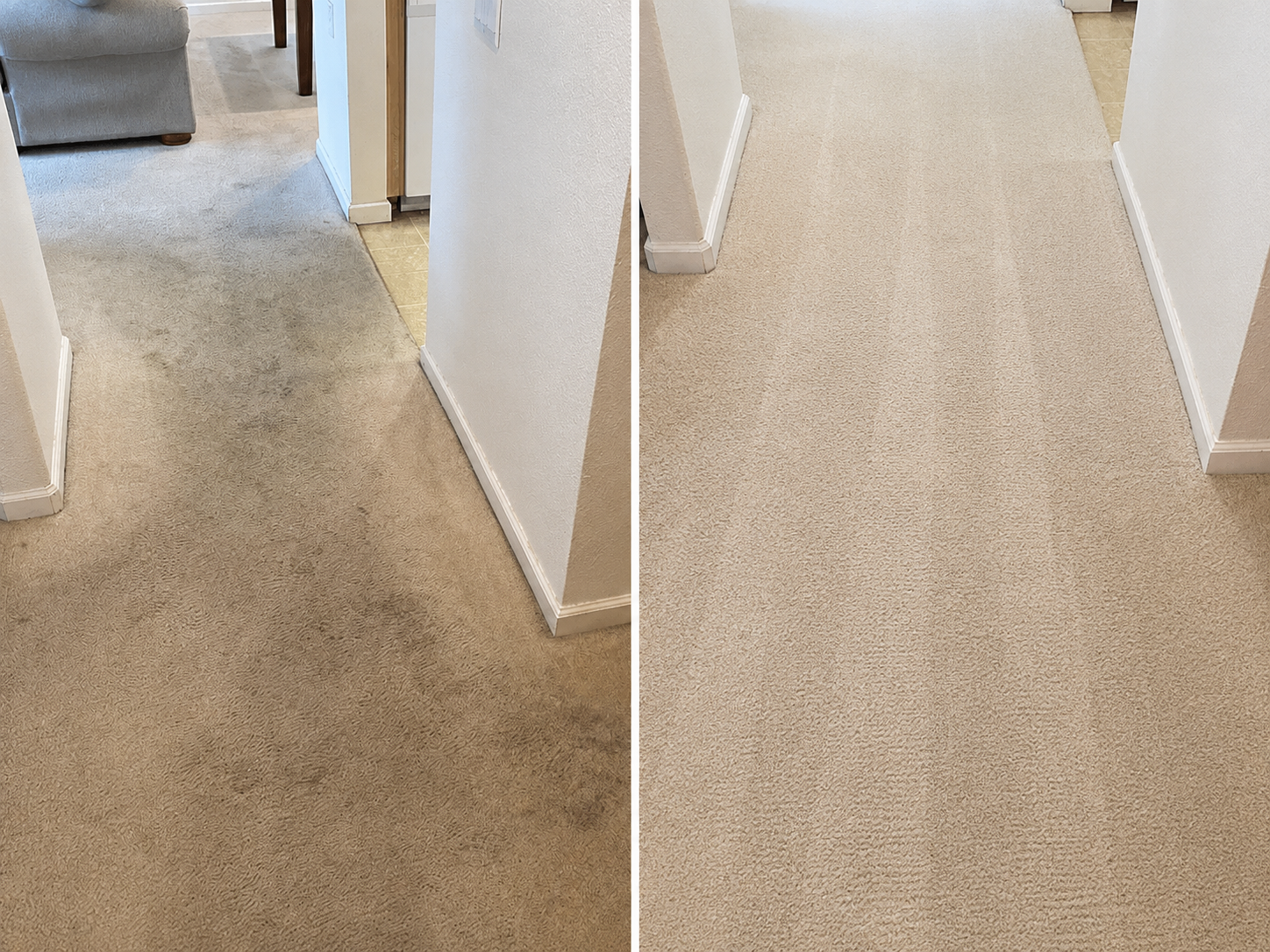 Before and after staircase carpet cleaning by SoftNest
