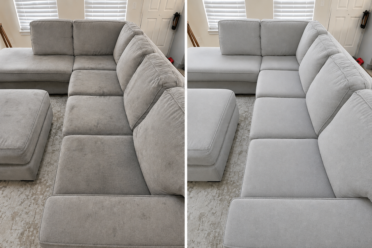 Before and after staircase carpet cleaning by SoftNest